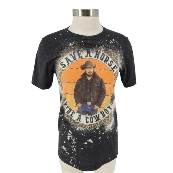 Bella Canvas Tops - Big & Rich Save A Horse Ride A Cowboy Tee Shirt Short Sleeve Gray Leopard Top